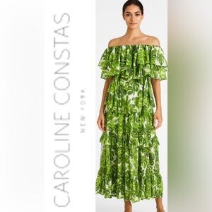 - Caroline Constas Green Leaf Print Dress